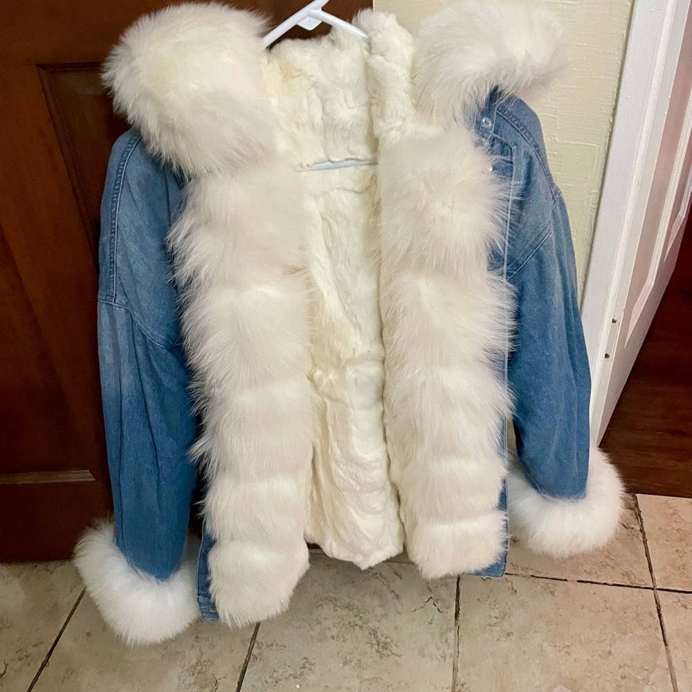 Authentic fox fur denim jacket.